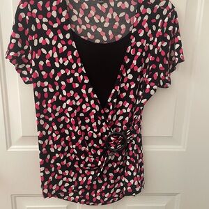 Notations Pink and White Wrap Blouse Short Sleeve